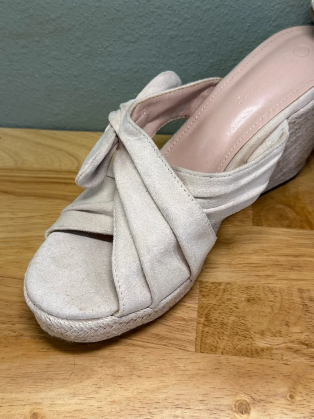 Women’s Cream Wedge Slide Sandals - Knotted Espadrille Design
